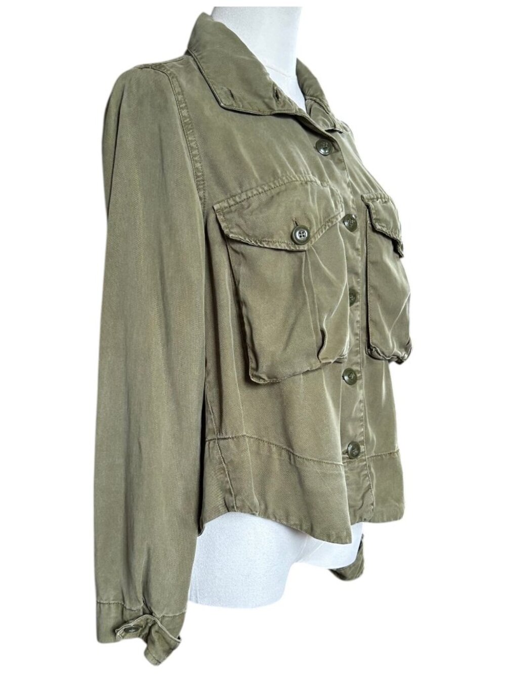 Pistola Olive Army Green Tencel Utility Button Down Shirt XS - Picture 4 of 8